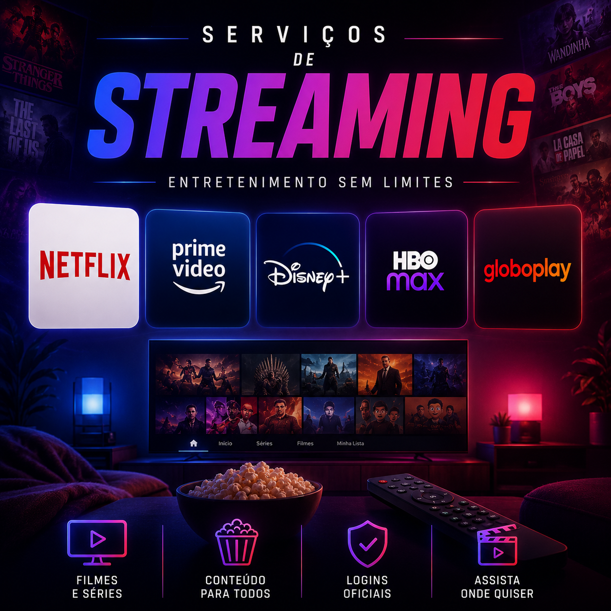 Serviços de streaming e +
